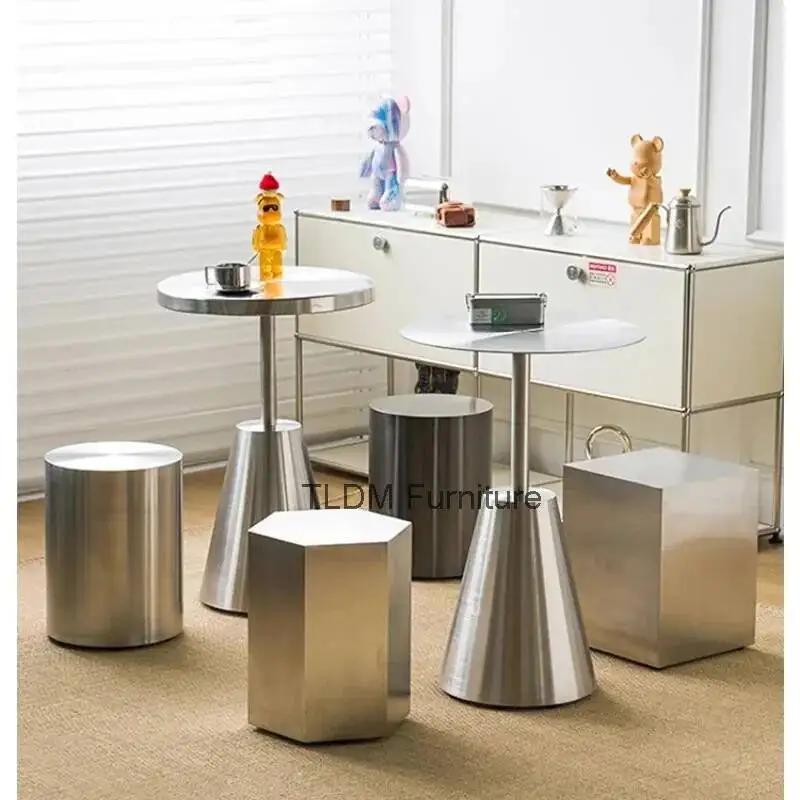 Tabourets de maison en acier inoxydable, café, chaussure ronde légère, tabouret de luxe, table créat