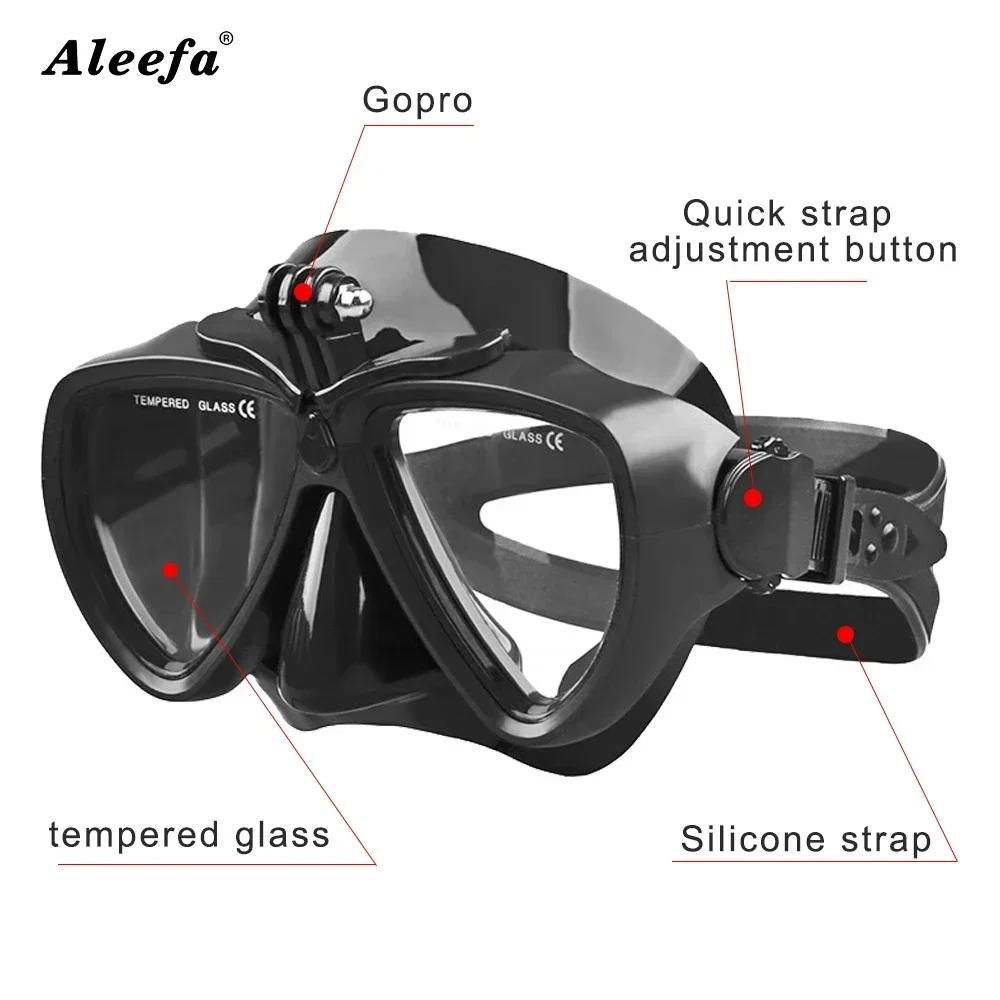Masque de plongée sous-marine premium pour adulte, avec support de caméra, anti-buée, verre trempé, 
