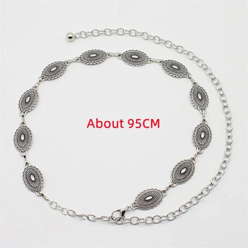 Ceinture en chaîne de taille bohème en métal pour femmes, Style ethnique polyvalent rétro, mode pull