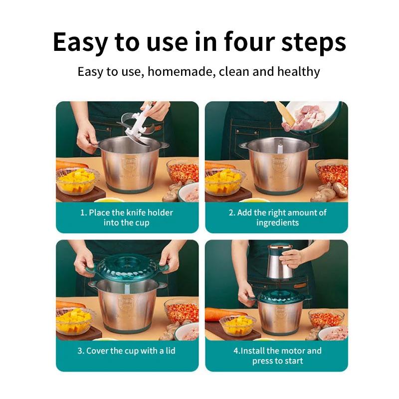 Hachoir à viande multifonctionnel, robot culinaire domestique, hachoir à viande électrique en acier 