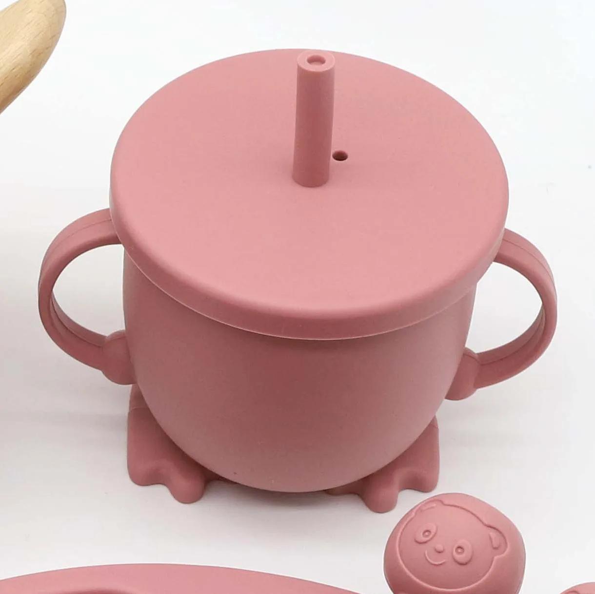 Ensemble de vaisselle en silicone de qualité alimentaire, 8 pièces, bavoir, bol, assiette à manger, 