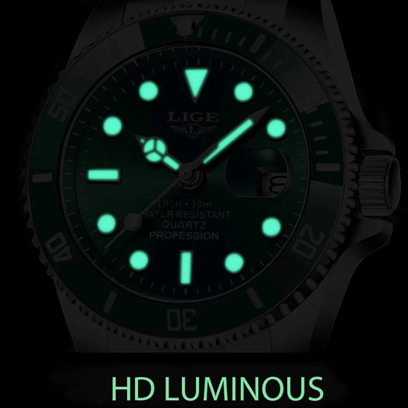LIGE Top Original hommes montres à Quartz bleu montre étanche pour hommes en acier inoxydable Quartz
