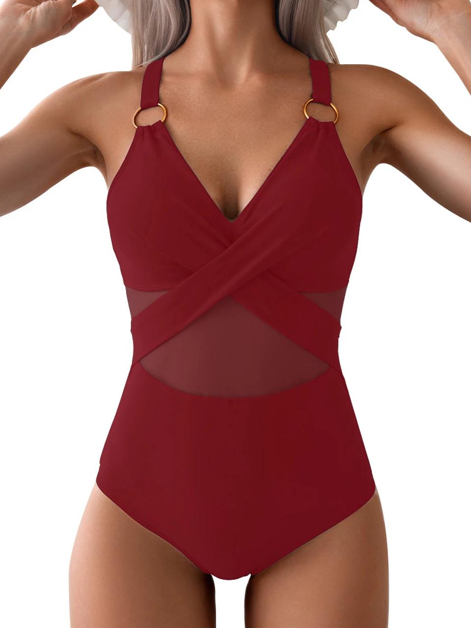 Maillot de bain une pièce sexy 2026 pour femme - Tenue de plage maille froncée estivale