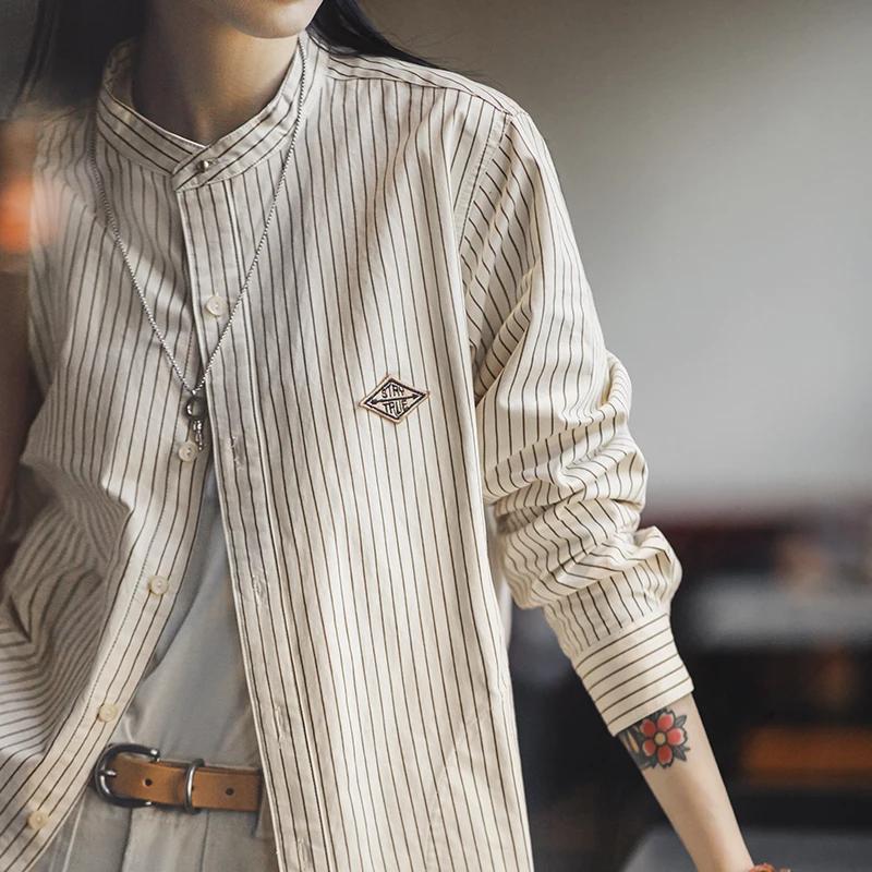 Maden Chemise femme rayée vintage coupe ample chemisier manches longues surchemise légère pour super