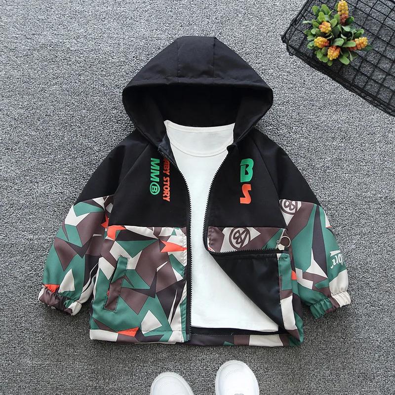 Veste à Capuche avec Fermeture Éclair pour Garçon, Coupe-Vent Fin, Manteau Décontracté, Imprimé Joli