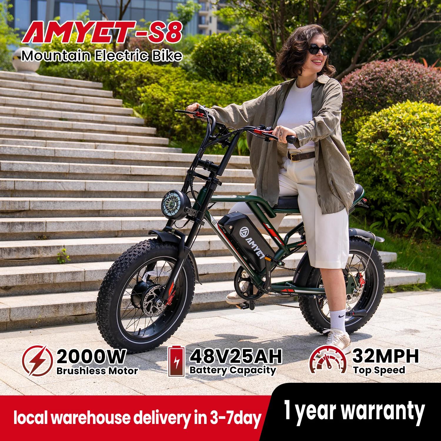 AMYET-Vélo électrique S8 pour adultes et hommes, moteur de 2000W, batterie de 48V 25Ah, 20 pouces, p