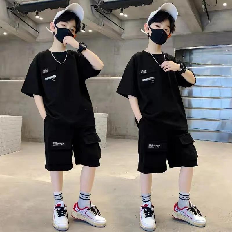 Ensembles décontractés pour garçons, vêtements de sport d'été pour grands enfants, hauts à manches c