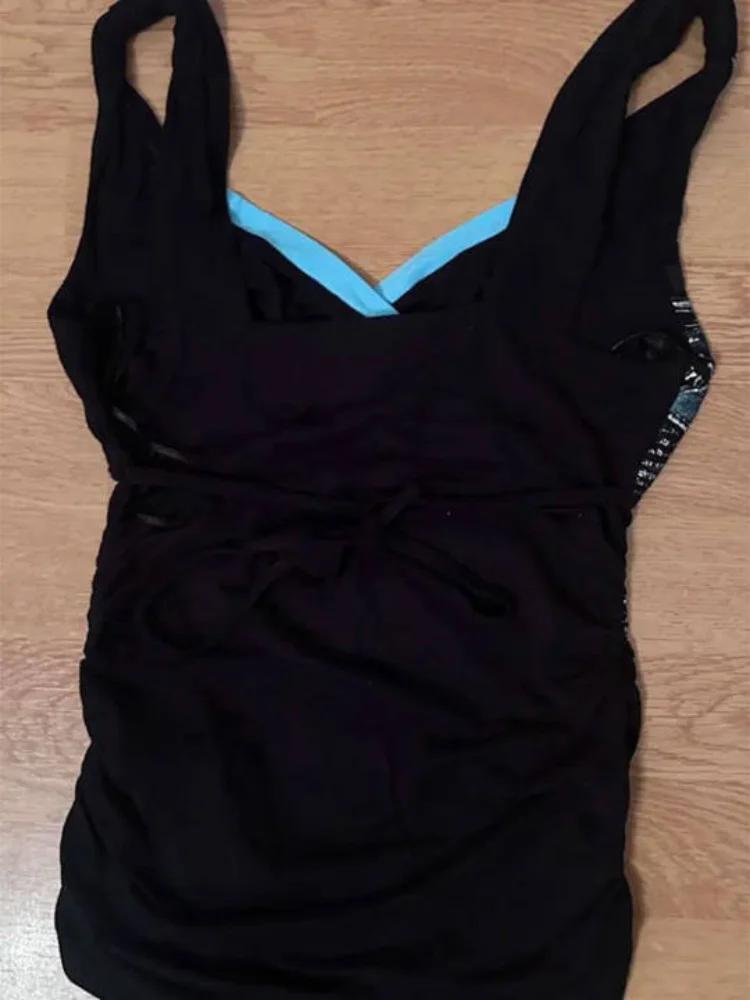 L'été Shibuya Chaude Fille Noir Sexy Sangle Top Femme 2000s Y2K Harajuku Gothique Rétro Dos Nu Top S
