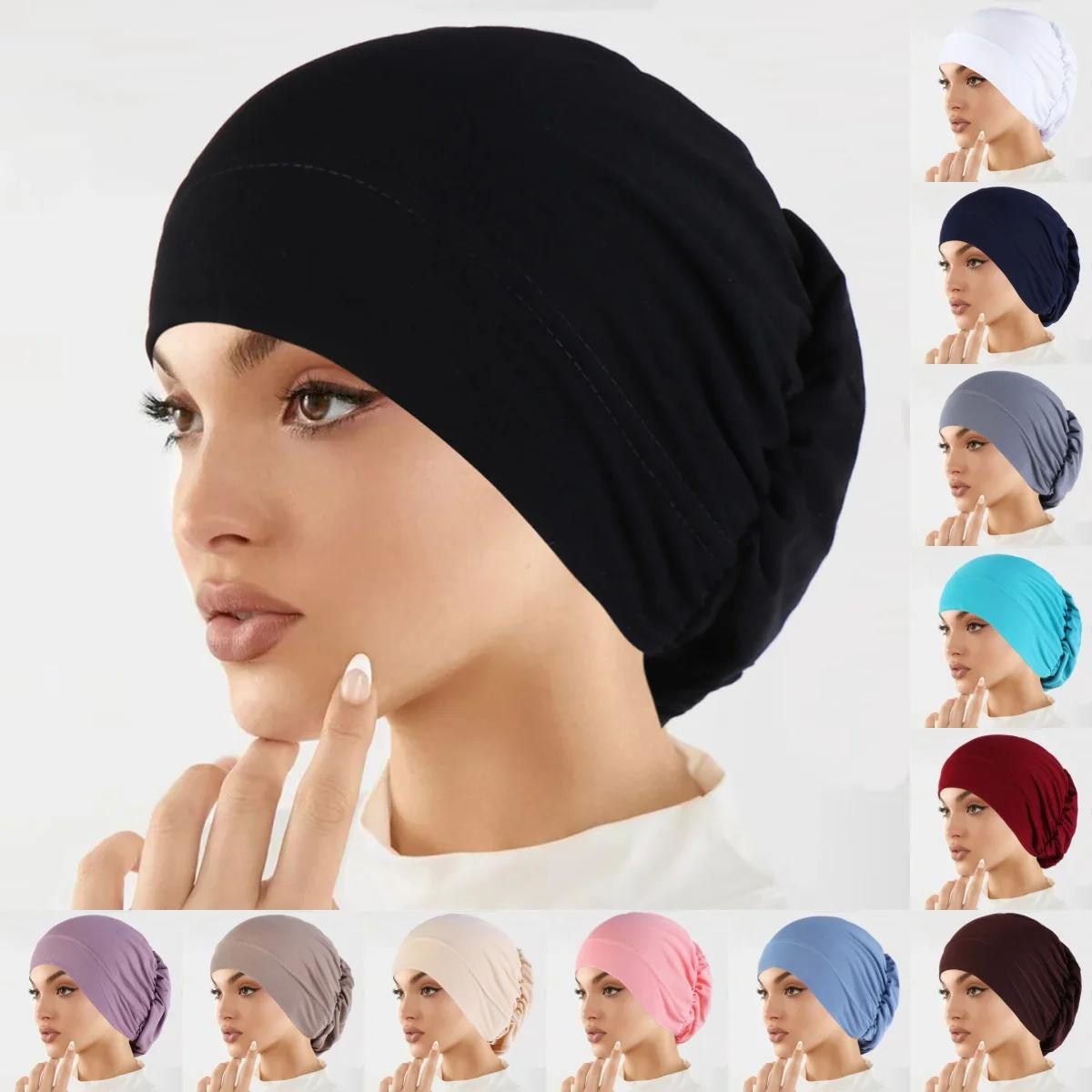 Mode musulmane femmes Hijabs doux extensible couleur unie Turban chapeau Cancer chimio bonnets casqu