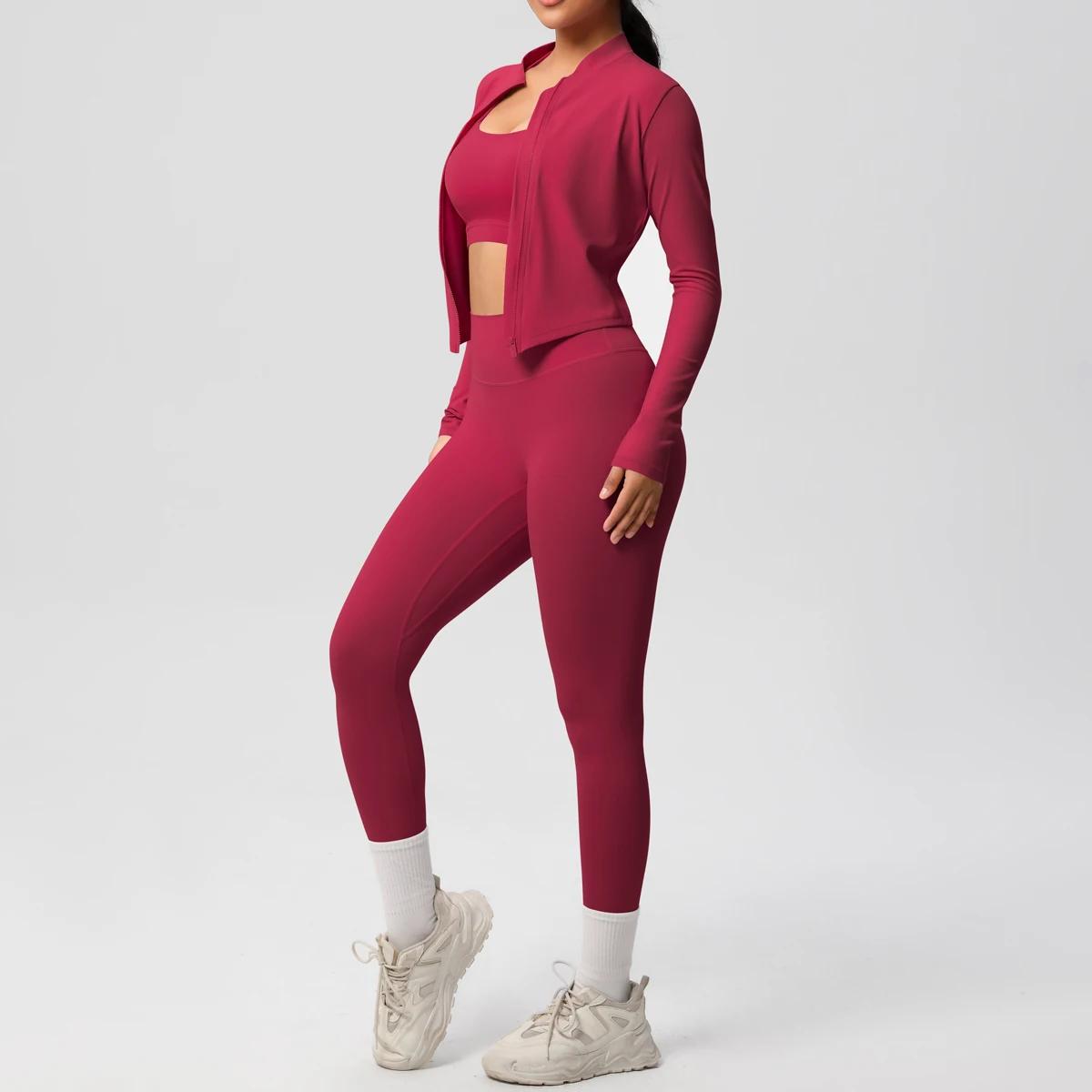 3 pièces vêtements de sport Yoga ensemble gymnastique sport soutien-gorge veste à glissière Leggings
