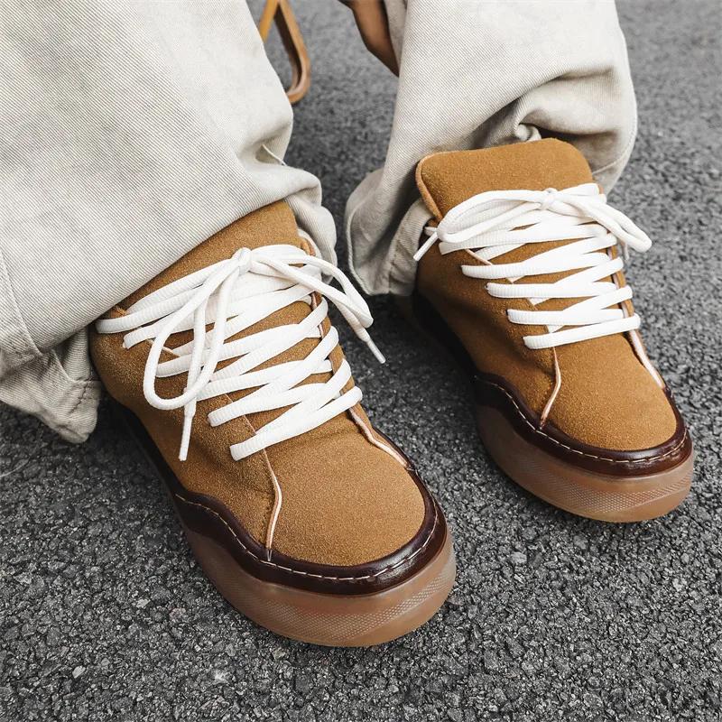 Chaussures de skateboard en cuir suédé pour hommes, baskets marron, chaussures à plateforme, chaussu