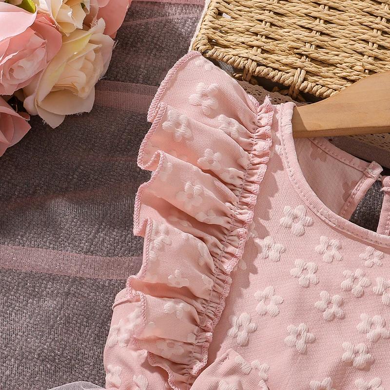 Robe de princesse pour filles de 4 à 7 ans, col rond, manches à ailes, nœud papillon, imprimé Floral