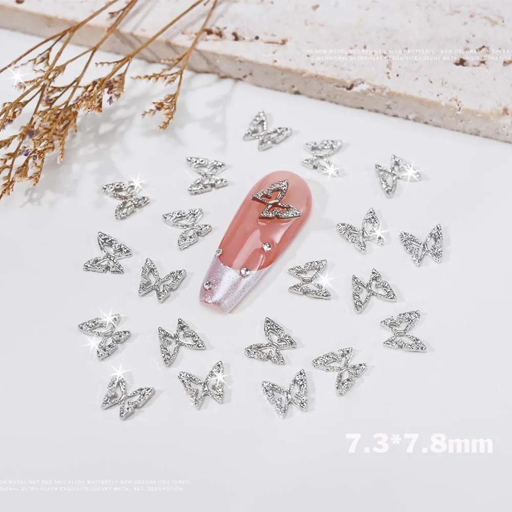 Breloques pour ongles en strass papillon creux 3D, 20 pièces, breloques de luxe, ailes en diamant or