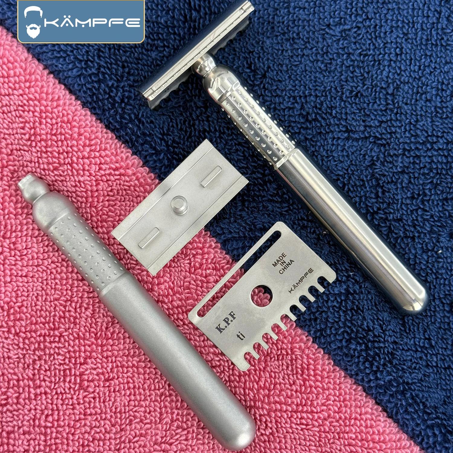 Rasoir de sécurité KAMPFE Double-Comb en titane, système de peignes ouverts et fermés réutilisable |