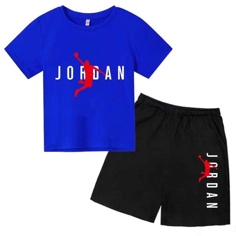 Ensemble deux pièces été 2026 pour enfants : T-shirt blanc et short, imprimé lettres de basket-ball,