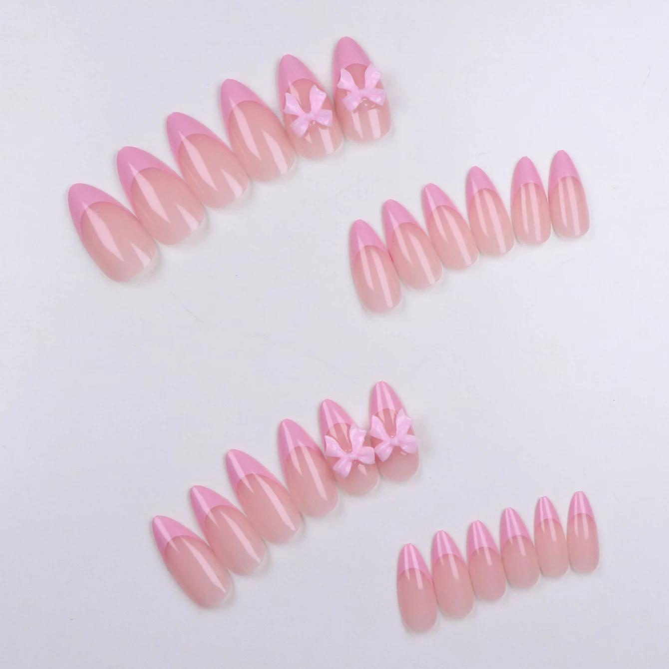 Ensemble d'ongles pour faux ongles, 24 pièces, améliorez instantané votre Look avec un nœud français