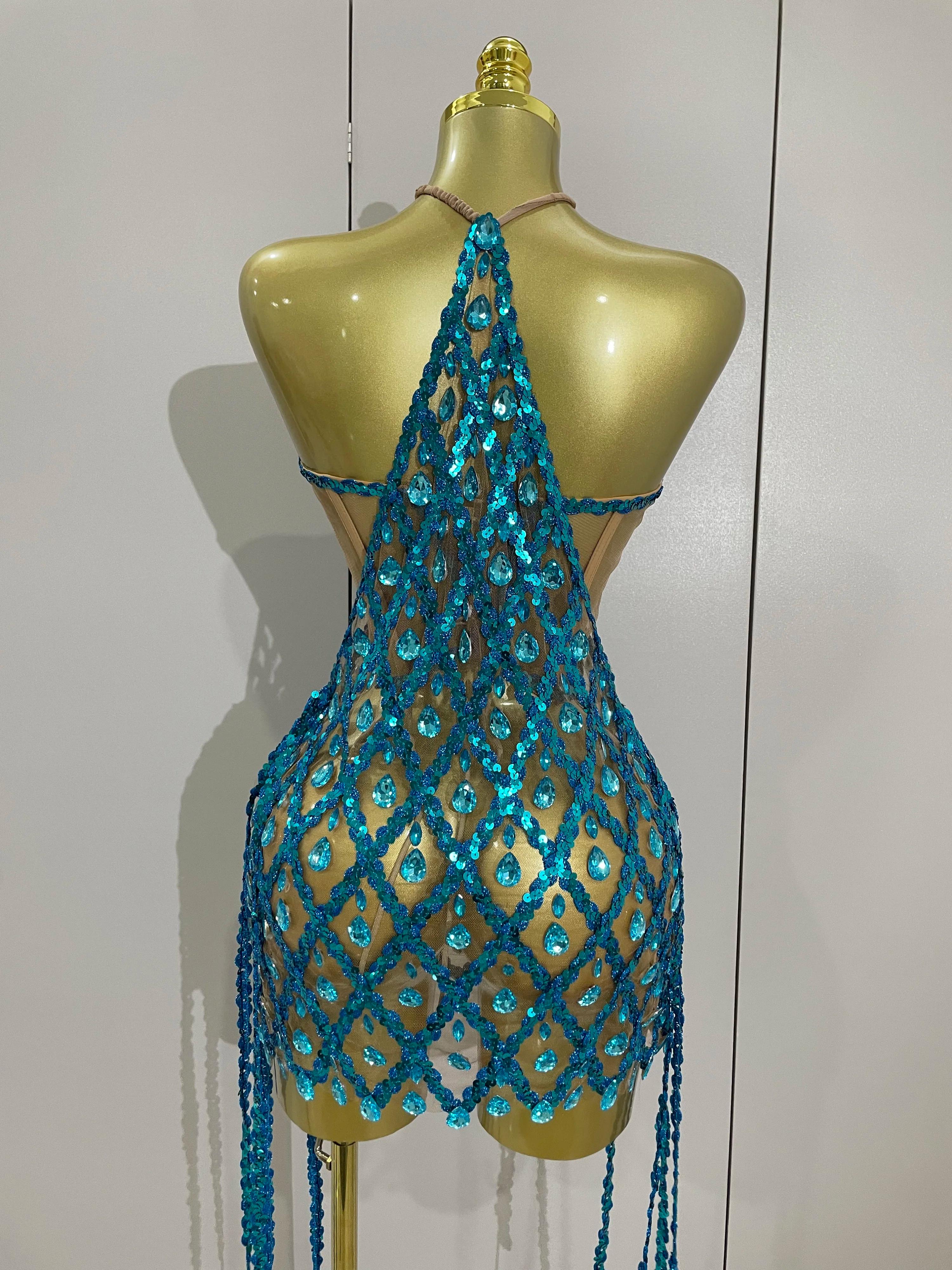 Ensemble deux pièces Transparent en maille de diamant pour femmes, Sexy, paillettes scintillantes, r
