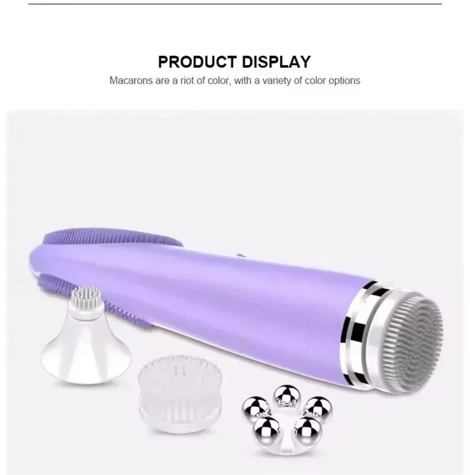 Brosse nettoyante électrique 4-en-1 en silicone pour le visage : exfoliation des points noirs, raffe