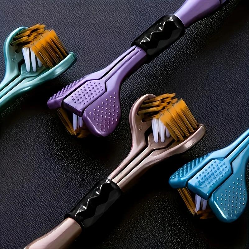 Ensemble de 4 brosses à dents manuelles ergonomiques avec 3 têtes de brosse, poils volcaniques dorés