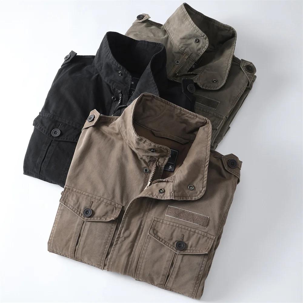 Vestes décontractées de printemps pour hommes, Style rétro américain, en coton épais, multi-poches, 