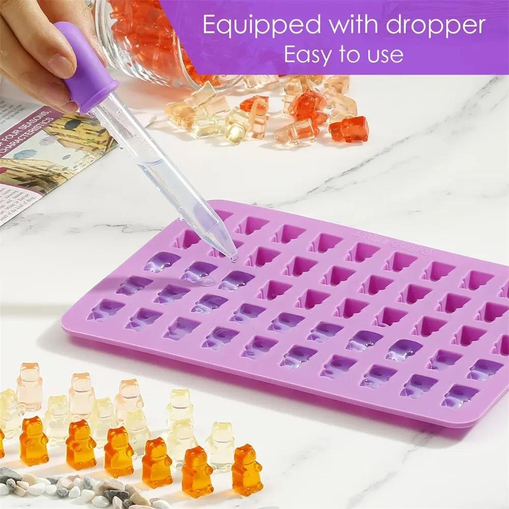 Moules ours gommeux en Silicone, Mini moule à bonbons au chocolat pour enfant avec 2 compte-gouttes 