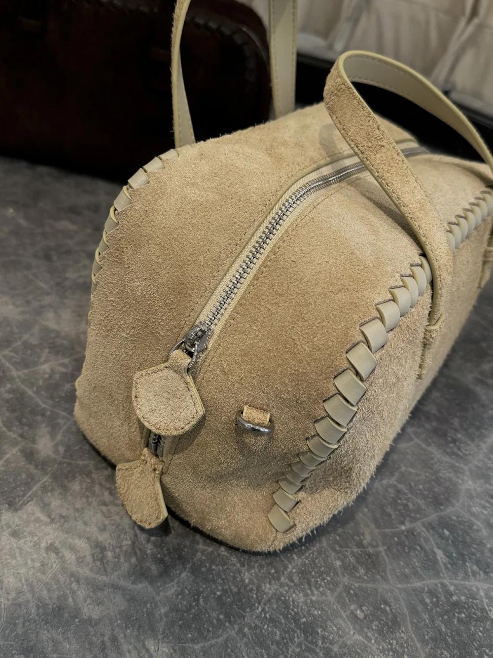 Sac fourre-tout en cuir véritable pour femmes, sac à main en daim pour les déplacements, le Shopping