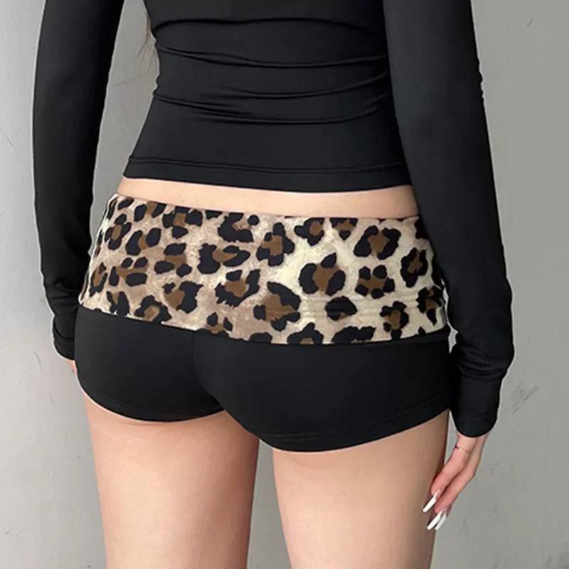 Contraste Patchwork Léopard Taille Basse Slim Sexy Booty Shorts Femmes Baddie Tenues