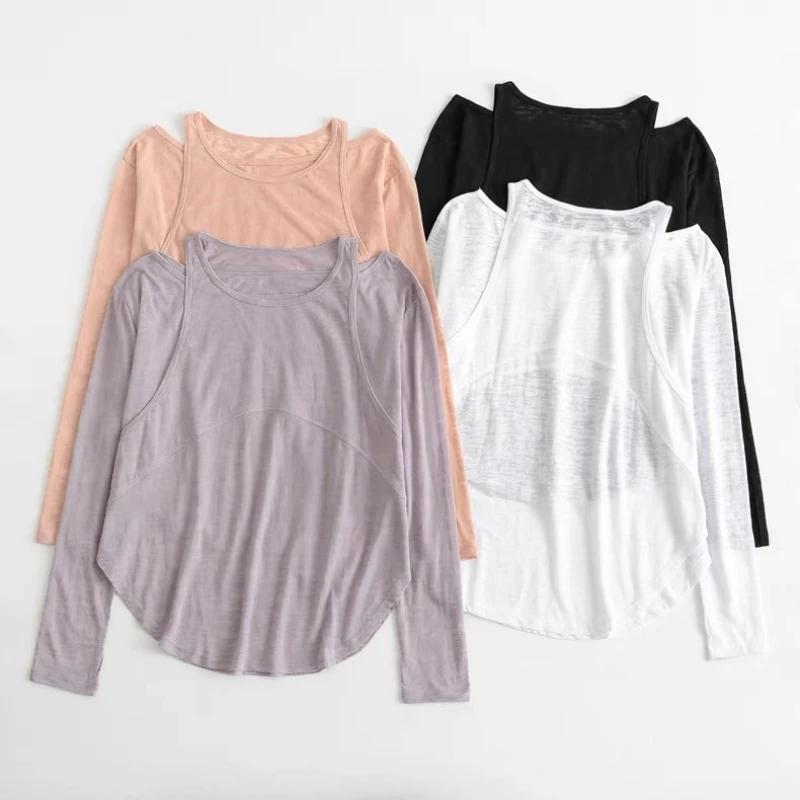 Aadt False-Sweat-shirt de yoga à manches longues pour femme, haut à séchage rapide, chemise d'entraî