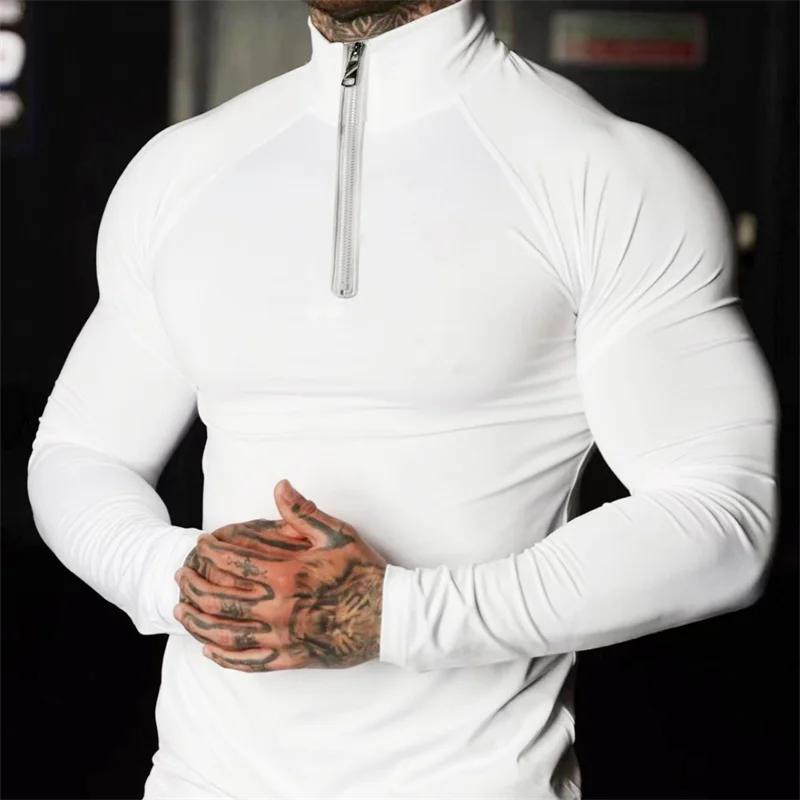 Fitness Compression Sport T-shirt Gym course exercice élastique manches longues sweat demi zip haut