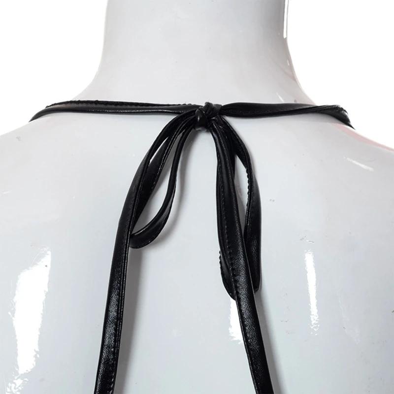 Une pièce couleur noire souple PU haut femmes noué maillot bain pour maillots bain maillots