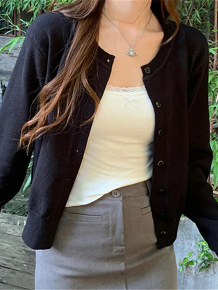 Cardigan à manches longues et col rond pour femme, tricot boutonné, simple boutonnage, printemps-aut