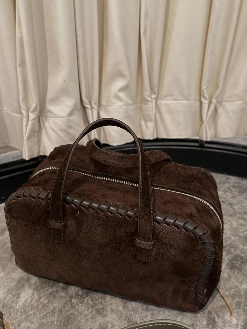Sac fourre-tout en cuir véritable pour femmes, sac à main en daim pour les déplacements, le Shopping