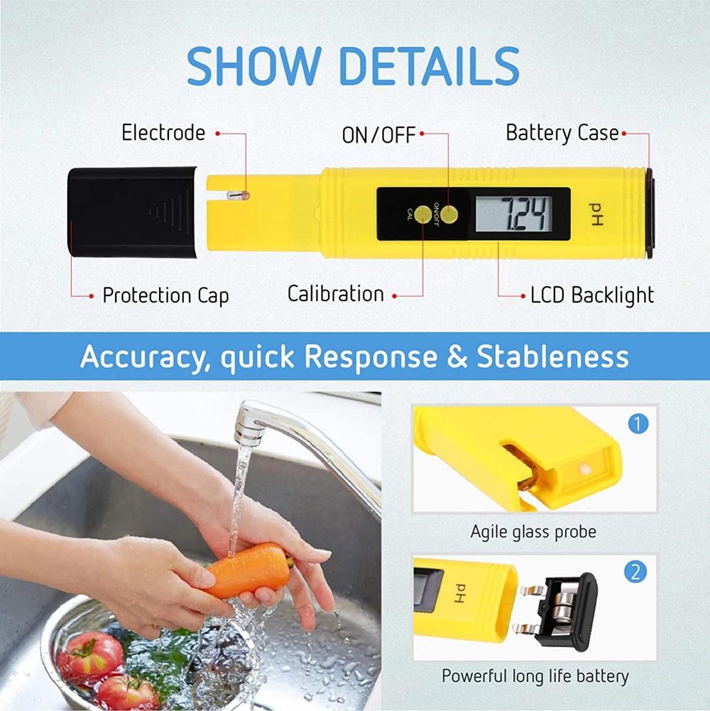PH mètre et TDS testeur numérique de qualité de l'eau 0-14 testeur de PH 0-9990PPM TDS & EC LCD pure