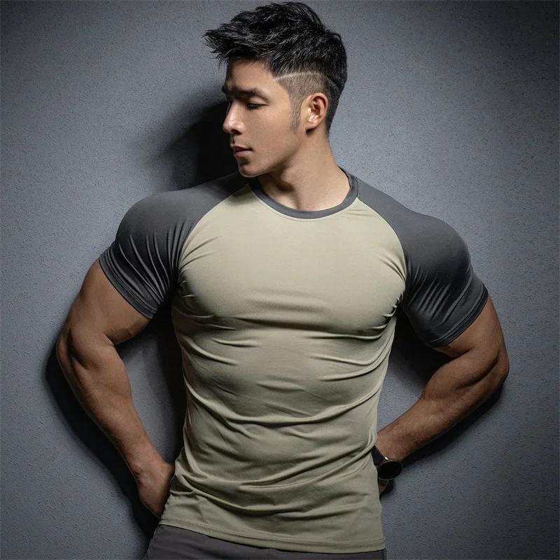 T-shirt de sport à manches courtes pour hommes, élastique, séchage rapide, couleur pure, loisirs, co