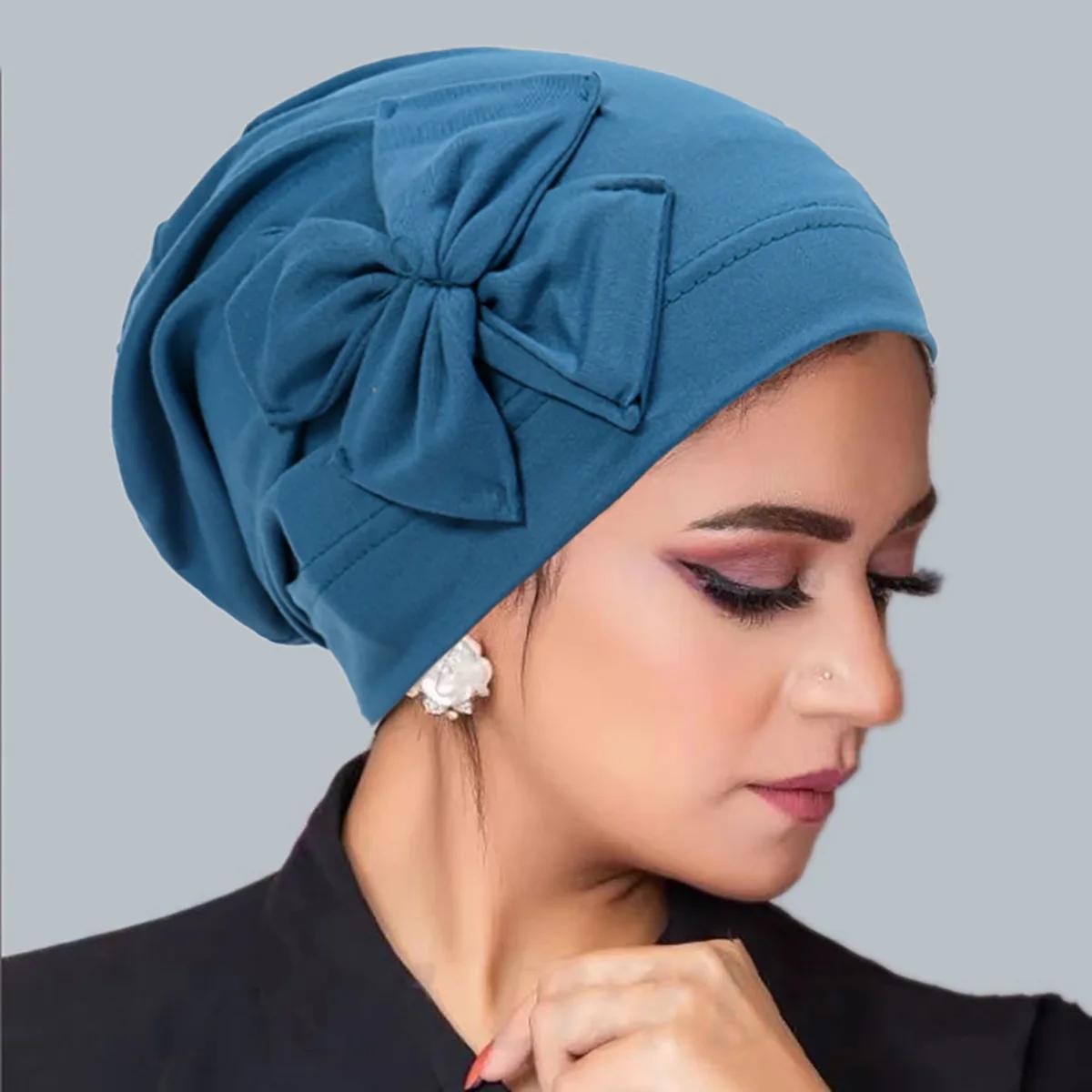 Nouveau femmes musulmanes intérieur Hijab chapeau nœud papillon Turban indien Bonnet foulard bonnets