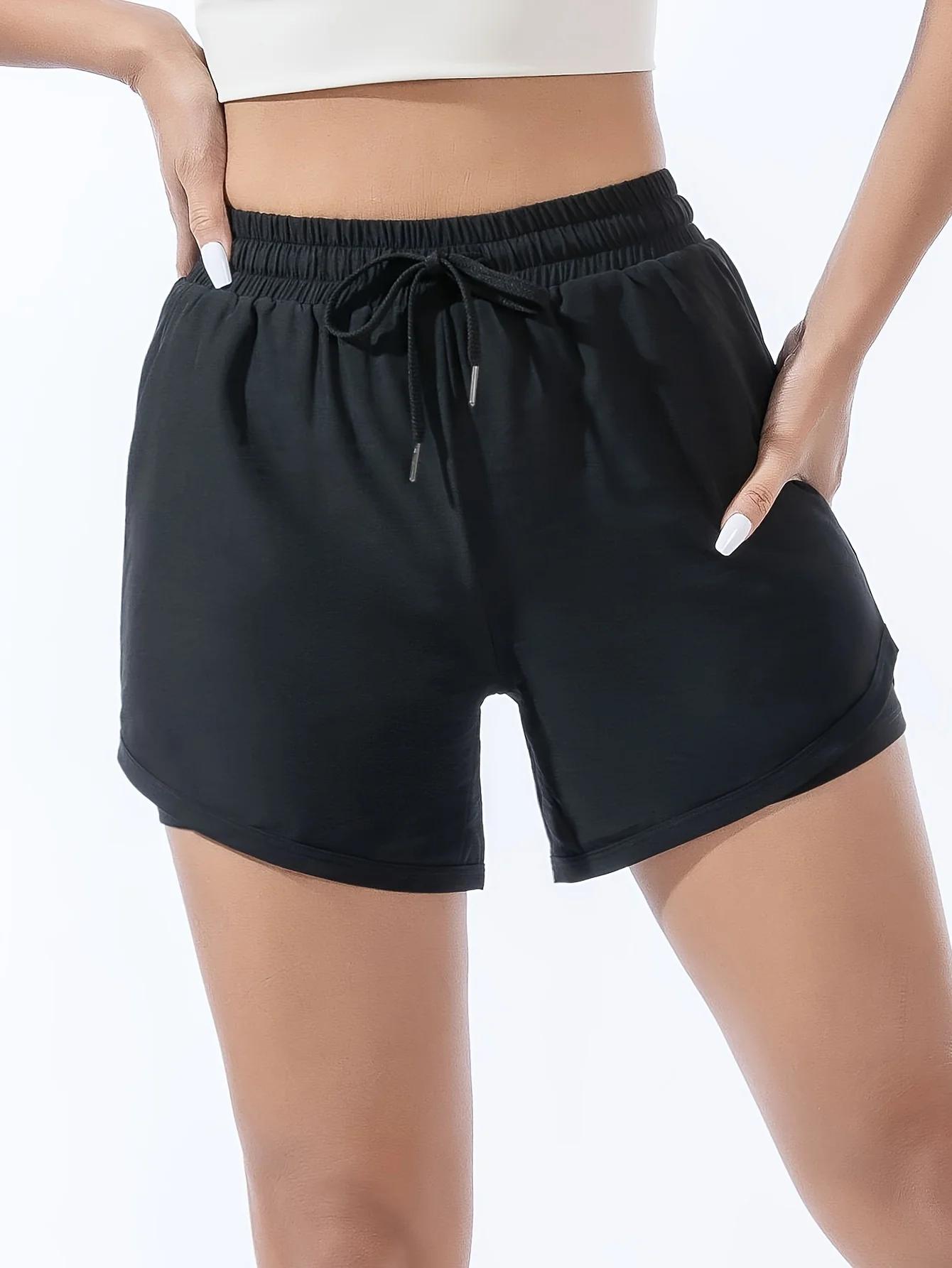 Short de sport ample taille haute pour femmes, double couche, anti-éblouissement, pantalon de fitnes