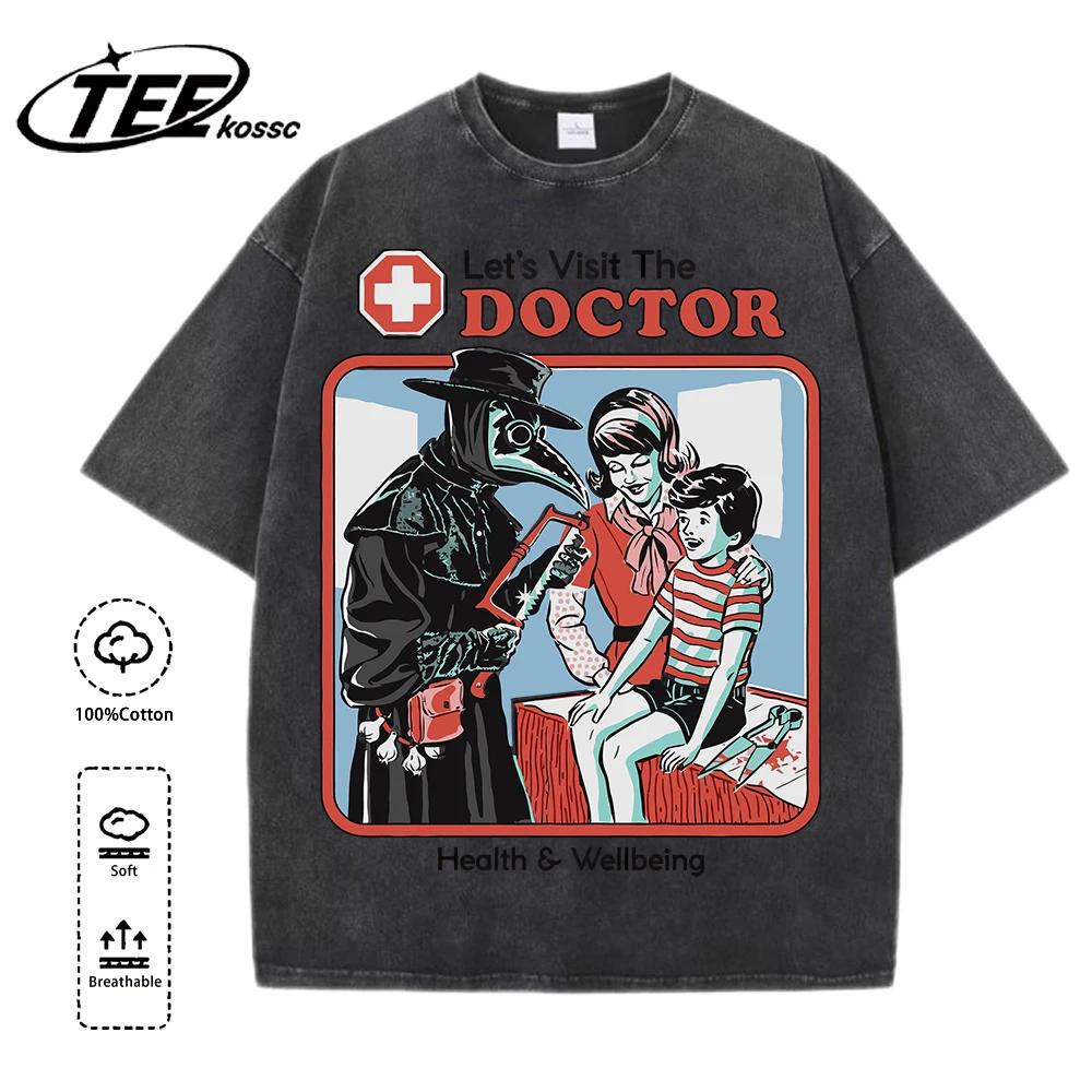 The Treating Doctor Design T-Shirt délavé hommes été offre spéciale t-shirts coton haut confortable 