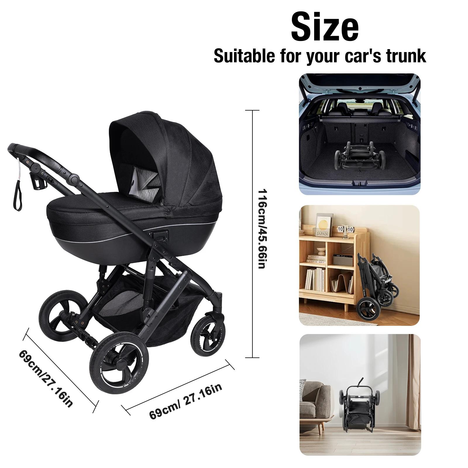 Poussette Bébé 4 en 1 Système de Voyage 3 en 1 avec Nacelle Siège Auto et Siège Optionnel Transforma