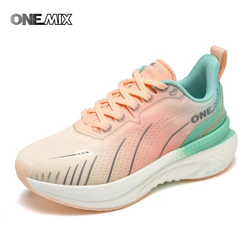 Chaussures de course femme ONEMIX respirantes 2024 - Baskets sport amortissantes noires et roses