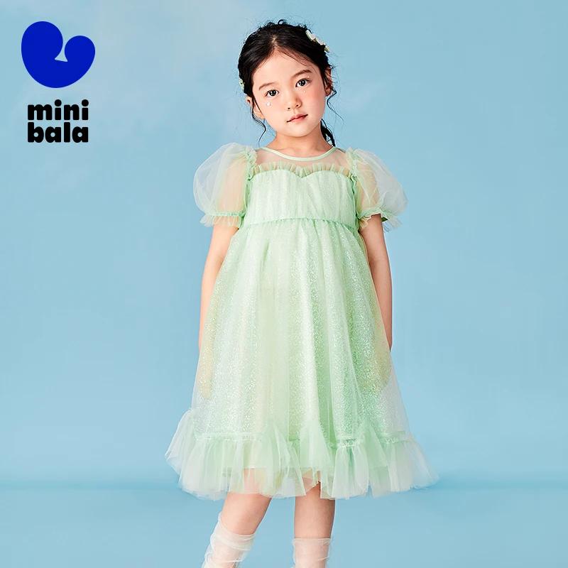 Robe trapèze Mini Bala pour filles, maille flottante, manches bouffantes, princesse haute audio, béb