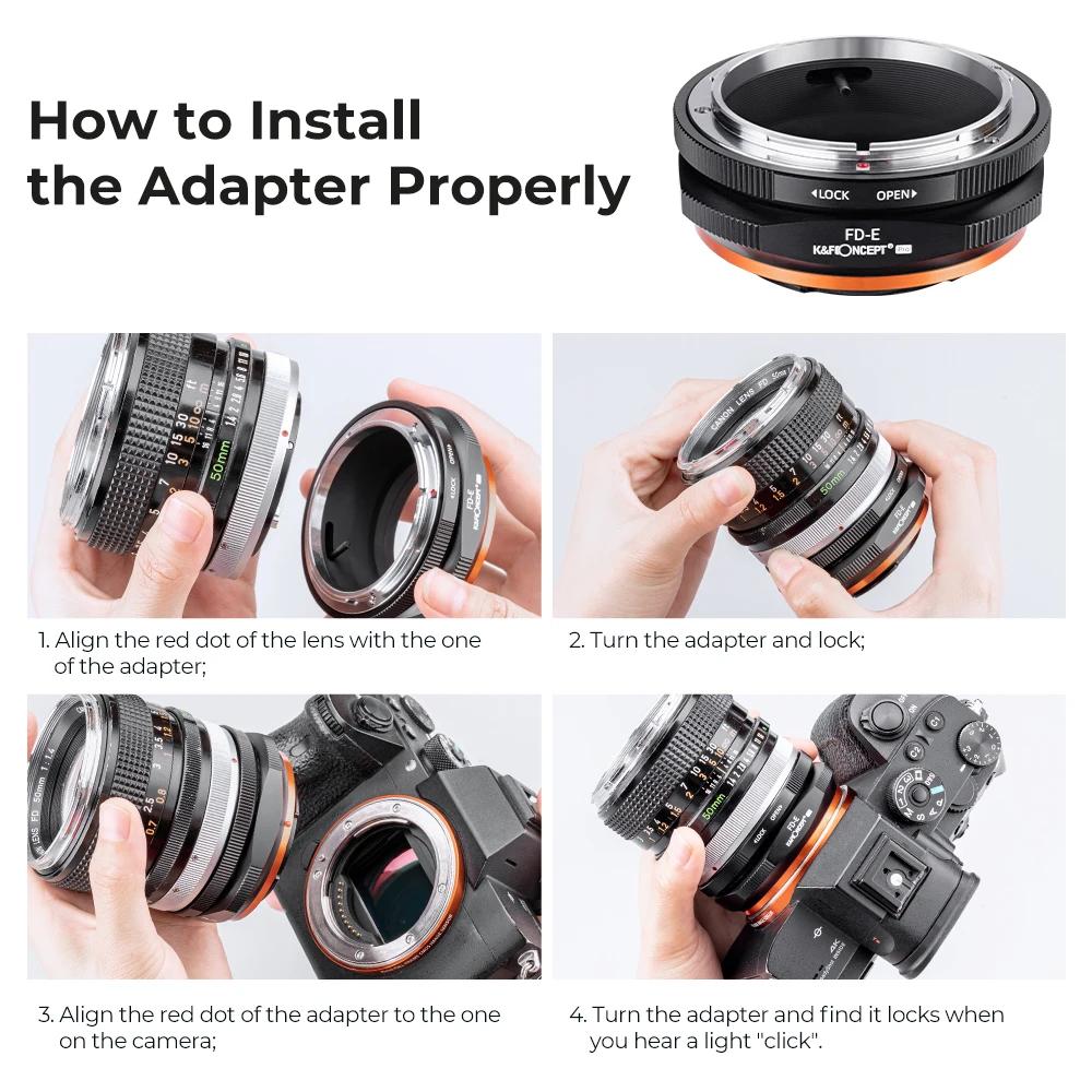 Adaptateur de monture d'objectif K&F CONCEPT FD vers Nex E pour objectif Canon FD FL vers monture So