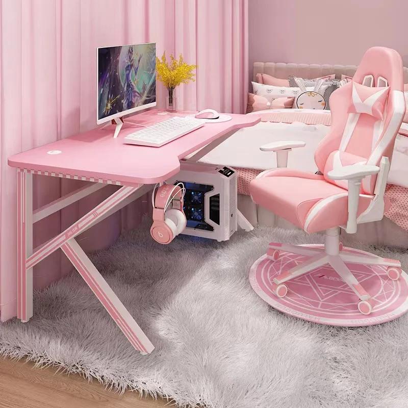 Bureau de jeu rose pour filles, bureau d'étude, table d'ordinateur portable, table d'ordinateur blan
