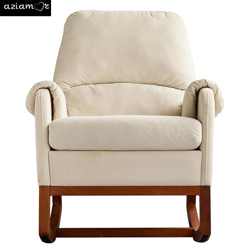 Chaise à Bascule Moderne et Confortable en Velours, Beige, pour Salon et Salle de Lecture