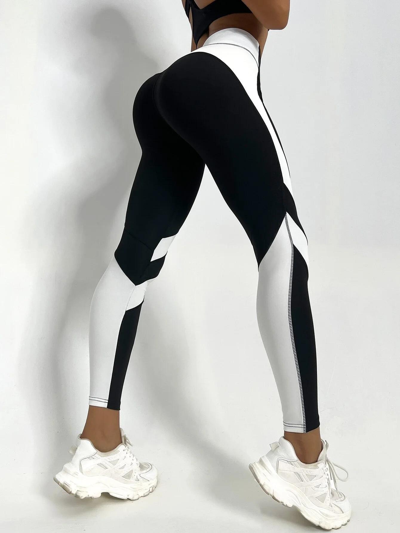 Leggings de yoga bicolores collants de sport de contrôle du ventre