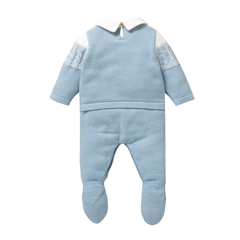 Barboteuse Bergame en Tricot Doux pour Bébé Garçon de 0 à 18 Mois, Combinaison à Manches sulfet Col 
