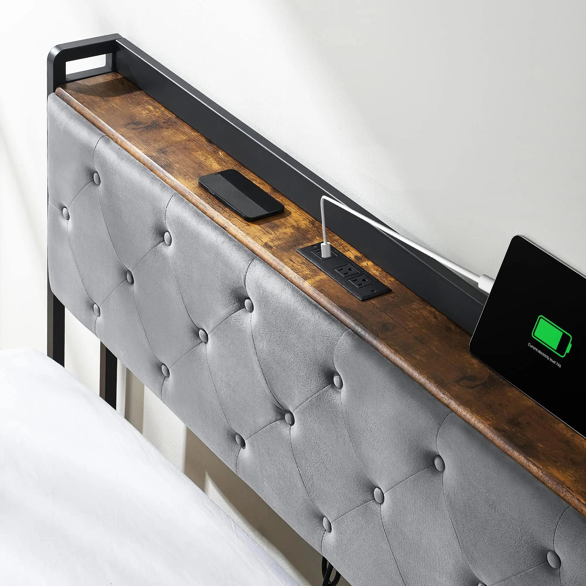 Cadre de lit avec 4 wers de proximité de stockage et station de recharge, avec planche de sauna de s