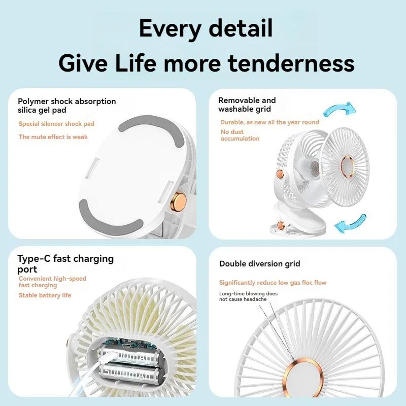 Ventilateur portable à suspension éolienne de 6 pouces, mini ventilateur silencieux à chargement USB