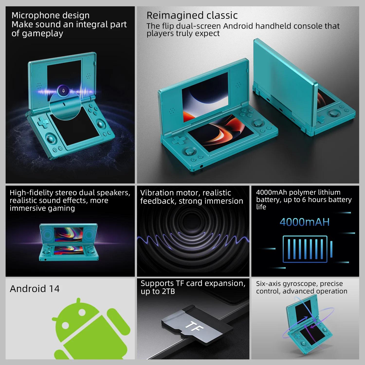 Anbernic – Console de jeu portable RG DS, double écran IPS 4.0, Android 14, double application, Cons