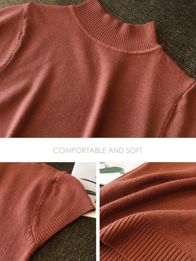 T-Shirt à col mi-haut pour femmes, pull à la mode, hauts décontractés, Style coréen, vêtements éléga