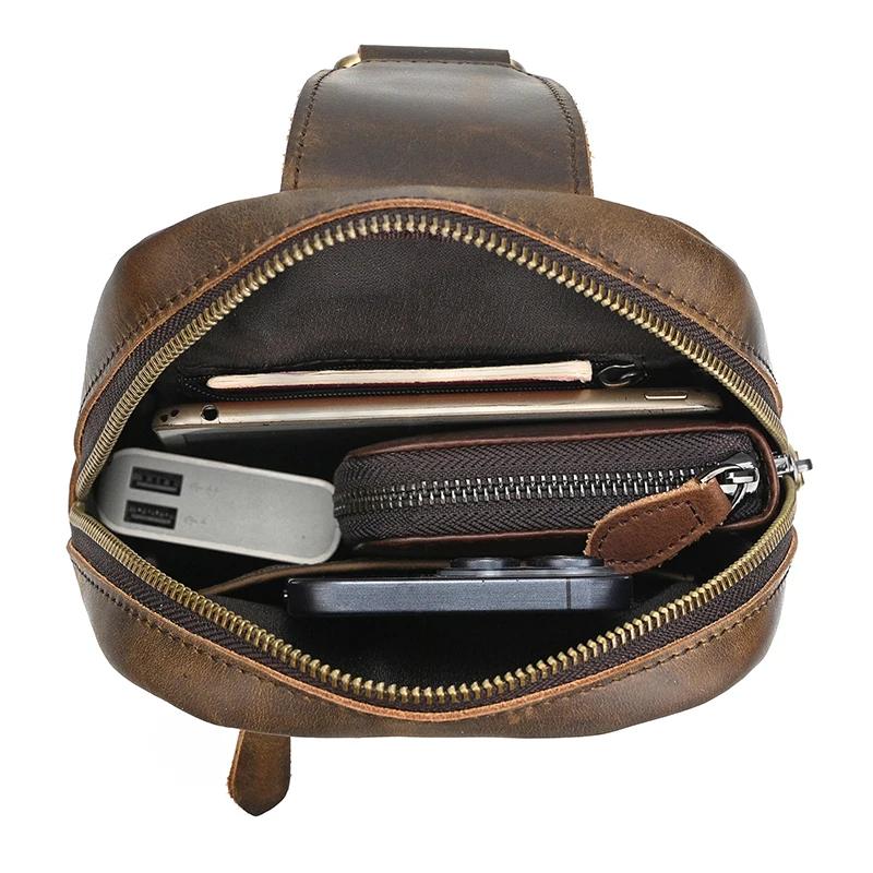 Sac de poitrine en cuir décontracté pour hommes, sacs de poitrine rétro pour hommes, sac à bandouliè